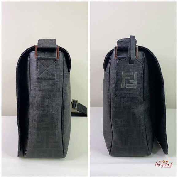 Authentic Fendi Black Zucca Print Coated Canvas Messenger Crossbody Flap Bag - Picture 7 of 13